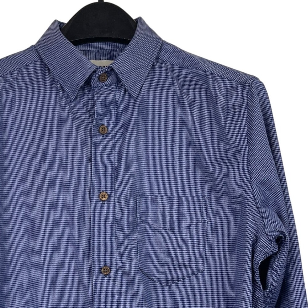TWILLORY Untuckable Mens M Tailored Fit Blue Houndstooth Long Sleeve Dress Shirt